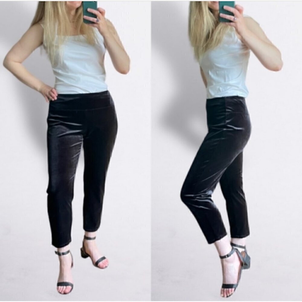 J.JILL Wearever Collection Slim Ankle Black Velour Pants SIZE XS